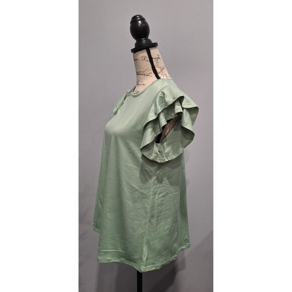 NWOT You & Me Green Short Sleeve Ruffle Top You & Me/Sz., S - Picture 4 of 7